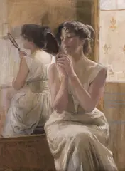 Emil Rosenstand, Young Girl in Front of a Mirror (Ung pige foran spejlet), 1901, pastel and watercolor on paper