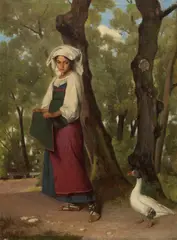 Wilhelm Marstrand, The Goose Girl, Rome (Gåsepigen, italiensk pige med en gås i romersk park), oil on canvas
