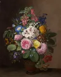 Sophie Henck, Bouquet of Flowers in Greek Vase (Brogede blomster i græsk vase), 1868, oil on canvas