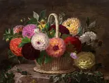 Johan Laurentz Jensen, Dahlias in a Basket (Kurv med georginer), 1840, oil on canvas