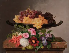 Johan Laurentz Jensen, Flowers and Grapes on a Stone Sill (Blomster og vindruer på en marmorkarm), 1834, oil on canvas