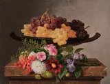 Johan Laurentz Jensen, Flowers and Grapes on a Stone Sill (Blomster og vindruer på en marmorkarm), 1834, oil on canvas