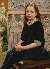 August Jerndorff, Portrait of Theodora Jacobsen, Seated in the Ny Carlsberg Glyptotek (Portræt af Theodora Jacobsen, siddende i Ny Carlsberg Glyptotek), oil on canvas