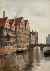 August Fischer, Canal View, Küterwallsfleeth, Hamburg (Kanalpari, Küterwallsfleeth, Hamburg), oil on canvas