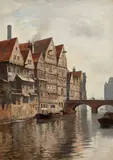 August Fischer, Canal View, Küterwallsfleeth, Hamburg (Kanalpari, Küterwallsfleeth, Hamburg), oil on canvas