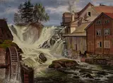 Frederik Sødring, Rønneby Waterfall at Blekinge, Sweden (Rønneby vandfald i Blekinge, Sverige), 1836, oil on canvas