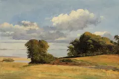 Johan Lundbye, Landscape Near Lake Arresø, Frederiksværk (Landskab ved Arresø, Frederiksværk), oil on card laid down on canvas