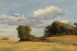 Johan Lundbye, Landscape Near Lake Arresø, Frederiksværk (Landskab ved Arresø, Frederiksværk), oil on card laid down on canvas