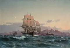 Carl Locher, The Frigate Jylland off the Coast of Madeira (Fregatten Jylland ud for Madeiras kyst), 1877, oil on canvas