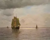 Holger Lübbers, Freighters in the Sound Outside Copenhagen Harbor (Fragtskibe i Øresund ud for Københavns Havn), 1920, oil on canvas