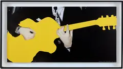John Baldessari, Person with Guitar (Yellow) (G. 2027, H. 149), 2005, Screenprint in colors, on Rives BFK paper cut and mounted to Sintra (three layer construction, as issued), all contained in the original artist's specified black wood frame