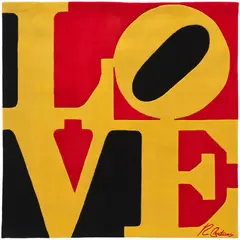 Robert Indiana, Chosen Love, 1995, Monumental hand-tufted archival New Zealand wool rug in colors, on stretched canvas with natural latex backing