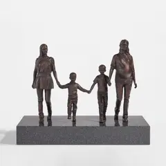 Gillian Wearing, A Real Birmingham Family Bronze, 2014, Cast bronze multiple on a polished black granite plinth, accompanied by the original cloth-covered packing box