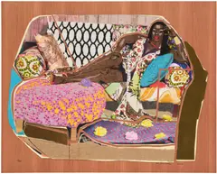 Mickalene Thomas, You're Gonna Give Me the Love I Need, 2010, Collaged handmade paper with screenprinted pigmented paper pulp, pochoir, digital print, glitter and cloth appliqué, the full sheet