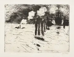 Emil Nolde, Hamburg, Schiff im Dock (S. E138), 1910, Etching and aquatint, on J.W. Zanders paper, with full margins
