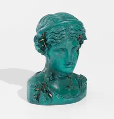 Daniel Arsham, Bronze Eroded Melpomene, 2021, Cast bronze multiple with hand-finished Tiffany Green patina, contained in the original wooden crate