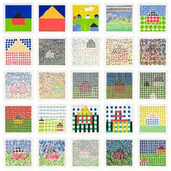 Jennifer Bartlett, House, 2003, The complete deluxe set of 25 screenprints in colors, on Somerset paper, with full margins, accompanied by a screenprint in colors on metal, all loose (as issued), all contained in the original yellow cloth-covered portfolio with embossed artist name and title