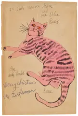 Andy Warhol, 25 Cats Name[d] Sam and One Blue Pussy: cover (see F. & S. IV.52B-68B), circa 1954, Offset lithograph with hand-coloring in watercolor, on laid paper, with full margins, mounted to buckram board book cover (as issued)