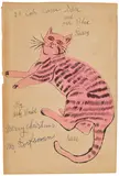 Andy Warhol, 25 Cats Name[d] Sam and One Blue Pussy: cover (see F. & S. IV.52B-68B), circa 1954, Offset lithograph with hand-coloring in watercolor, on laid paper, with full margins, mounted to buckram board book cover (as issued)