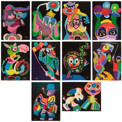 Circus (Volume II) by Karel Appel, 1978, The complete set of 10 woodcuts in colors with carborundum, on Arches paper, the full sheets, all contained in the origi, sold Feb 2026
