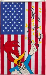 Ronnie Cutrone, This is a Free Country, 1990, Screenprint in colors with unique extensive hand-additions in acrylic, on cloth flag