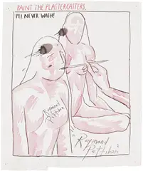 Raymond Pettibon, No Title (Paint the Plastercasters), 1990, Unique ink drawing in colors, on wove paper