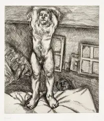 Two Men in the Studio (H. 39, F. 46, T. 55) by Lucian Freud, 1989, Etching, on wove paper, with full margins, sold Feb 2026