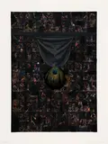 Nari Ward, Courtship Replay, 2017, Offset lithograph and screenprint in colors with peacock feather collage, on wove paper, with full margins