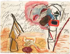 Joan Snyder, Untitled, 1981, Unique mixed media drawing in colors with oil stick and graphite, on Arches watercolor paper, framed