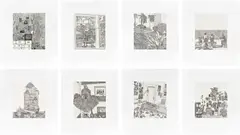 8 Etchings by Jonas Wood, 2014, The complete set of eight etchings with Chine collé, on Somerset Satin paper, with full margins, lacking the original wh, sold Feb 2026