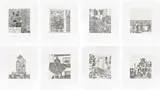 Jonas Wood, 8 Etchings, 2014, The complete set of eight etchings with Chine collé, on Somerset Satin paper, with full margins, lacking the original white cloth-covered clamshell box
