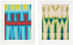 Tauba Auerbach, Fold Slice Topo I; and Fold Slice Topo II, 2011, Two aquatints in colors, on Somerset paper, with full margins