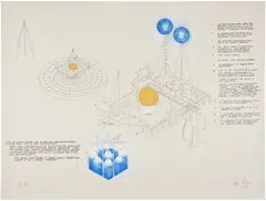 Alice Aycock, How to Catch and Manufacture Ghosts, 1981, Photoetching with hand-coloring in pastel, on grey newsprint, with full margins