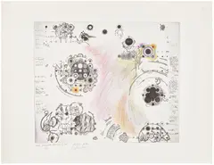 Mary Bauermeister, Needless Needles (for Rosa Esman), 1964/1972, Lithograph with hand-coloring in colored pencil, on wove paper, with full margins