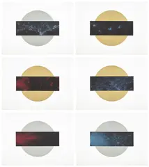 Sun and Moon Trajectories by Lita Albuquerque, 1995, The complete set of six lithographs in colors, three with gold leaf appliqué and three with white gold leaf appliqué, on, sold Feb 2026