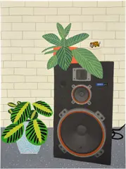 Jonas Wood, Speaker Still Life, 2019, Lithograph and screenprint in colors, on Coventry Rag paper, the full sheet