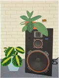 Jonas Wood, Speaker Still Life, 2019, Lithograph and screenprint in colors, on Coventry Rag paper, the full sheet