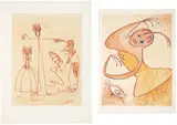 Max Ernst, Festin: one plate; and Hommage à San Lazzaro, from San Lazzaro et ses amis (Homage to San Lazzaro, from San Lazzaro and His Friends) (S. & L. 249.VI), 1974 & 1975, Two lithographs in colors, on wove paper, with full margins