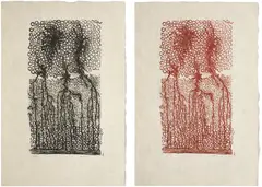 Max Ernst, Untitled; and Untitled (S. & L. 248), 1973, Two lithographs, one in colors, on Japan nacre paper, with full margins