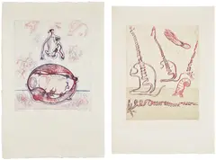 Max Ernst, Après moi le XXe Siècle, from Hommage à Max Ernst; and Untitled, from XXe Siècle no. 42 (S. & L. 202 & 252), 1971 & 1974, Two lithographs in colors, one on Japan paper and one on wove paper, with full margins