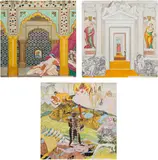 Joyce Kozloff, #7 Inside the Amber Palace (or the Pasha Peeks); #15 Big Boys: Palladio, Veronese, Picasso et. al.; and #27 Last Laconic Lament, from the Patterns of Desire: Pornament is Crime series, 1987-88, Three unique watercolor drawings in colors, on wove paper