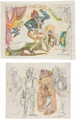 Larry Rivers, Thomas Rice in the Role of Jim Crow the Minstrel Dancer, from the Auction and Other Visions of Slavery series; and All Dressed Up, 1994, Two unique pastel and graphite drawings in colors, on wove paper backed with linen