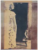 Marilyn Minter, Fun House Mirror #2, 1991, Two unique screenprints in colors, on one sheet of mylar and one sheet of wove paper, attached to a metal sign with rivets, with metal strainer on the reverse (as issued)