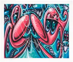 Kenny Scharf, Newazy, 2023, Screenprint in colors over archival pigment print, on Cotton Entrada Rag paper, with full margins