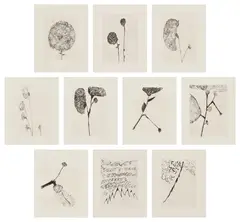 Louise Bourgeois, Homely Girl, A Life (MoMA 926-935), 1992, The complete set of 10 drypoints, on Somerset paper, with full margins, with title page, colophon and epigraph, all loose (as issued), all contained in the original grey linen portfolio