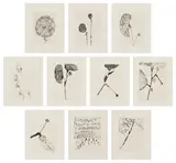 Louise Bourgeois, Homely Girl, A Life (MoMA 926-935), 1992, The complete set of 10 drypoints, on Somerset paper, with full margins, with title page, colophon and epigraph, all loose (as issued), all contained in the original grey linen portfolio