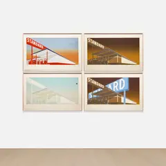 Ed Ruscha, Standard Station; Mocha Standard; Cheese Mold Standard with Olive; and Double Standard (E. 5, 30-32), 1966 & 1969, The rarely seen together set of four screenprints in colors, on wove paper, with full margins