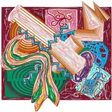 Frank Stella, Then Came a Stick and Beat the Dog, from Illustrations after El Lissitzky's Had Gadya (A. 174), 1984, Lithograph, linocut and screenprint in colors with collage and hand-coloring, on T.H. Saunders and Somerset papers, the full sheet