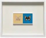 Damien Hirst, Love, Love, 2005, Unique butterfly and household gloss diptych, on canvas, both contained in the original white painted wood frame