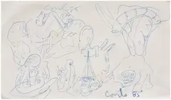 George Condo, Untitled, 1985, Unique double-sided blue ink and white crayon drawing, on wove Schützengarten Edelspez stationery paper